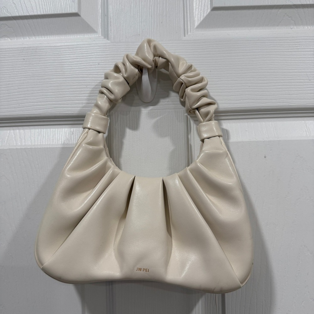 JW Pei Cream Ruched Shoulder Bag Faux‎ Leather Trendy Handbag